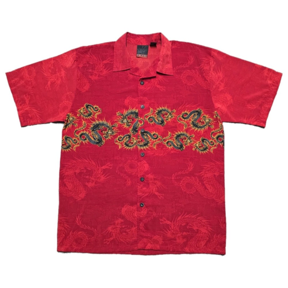 Vintage Korean C-Two Club Grunge Button Down Shirt Red Dragon Size XL Button Up